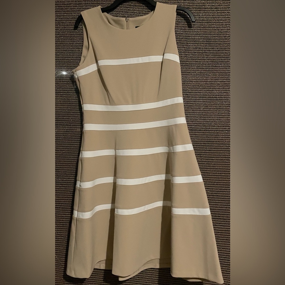 Tommy Hilfiger Beige and White  Fit-and-Flare Dress